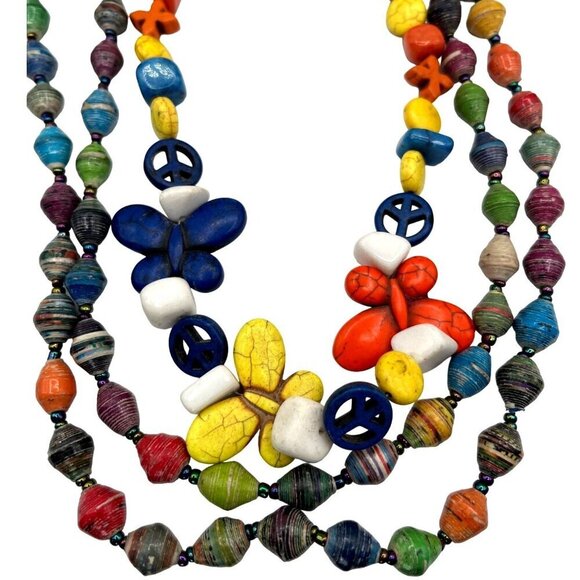 Bohemian Multi-Color Beaded Necklace & Peace Leather Bracelet Set - Picture 2 of 7